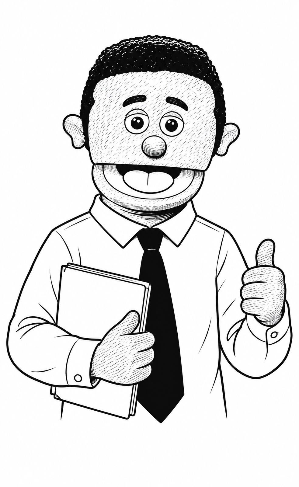 Nervous Dad holding a folder and giving an encouraging thumbs-up.